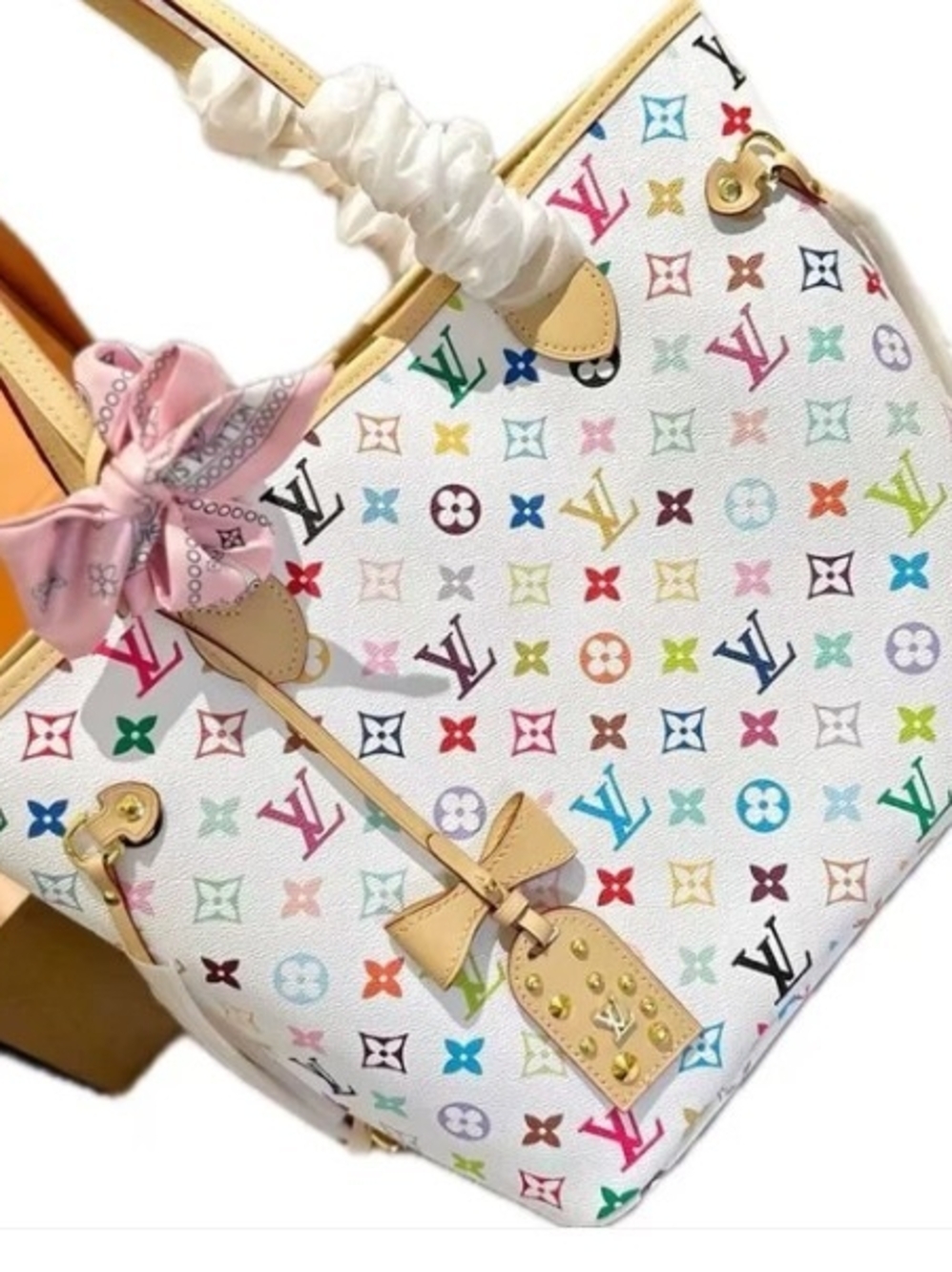 Louis Vuitton White Multicolor Monogram Canvas Tote